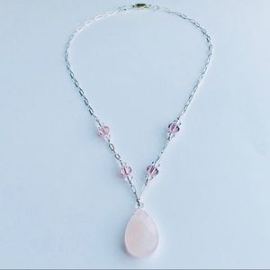 Rose Quartz, Sterling Silver, Swarovski necklace